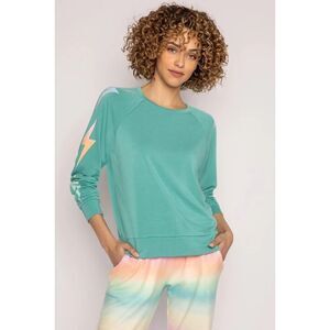 PJ Salvage Good Vibes Lighting Bolt Pajama Top Sea Green Size S